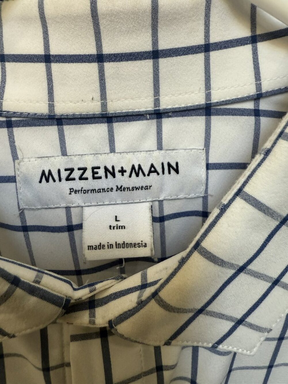 Mizzen+Main Grid Check Dress Shirt Navy & White | Size Large